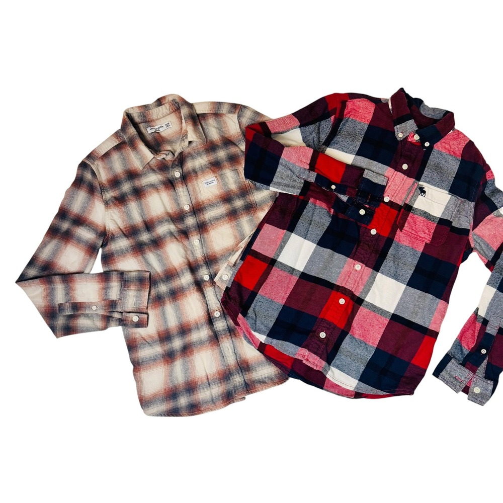 Abercrombie Kids Boys Flannel Plaid Button Down Shirts 2 Pack Size 13/14 XL